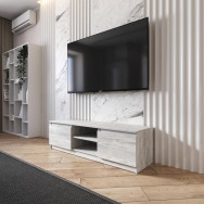 Тумба ТВ під телевізор, тб тумба з полицею на 2 двері з фасадами без ручок 140.2х40х40 см Бетон-Білі планки Тумба ТВ під телевізор, тб тумба з полицею на 2 двері з фасадами без ручок 140.2х40х40 см Бетон-Білі планки