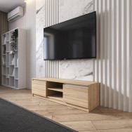 Тумба ТВ під телевізор, тб тумба з полицею на 2 двері з фасадами без ручок 140.2х40х40 см Дуб Сонома-Білі планки Тумба ТВ під телевізор, тб тумба з полицею на 2 двері з фасадами без ручок 140.2х40х40 см Дуб Сонома-Білі планки