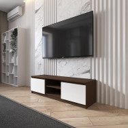 Тумба ТВ під телевізор, тб тумба з полицею на 2 двері з фасадами без ручок 140.2х40х40 см Венге темний-Білі фасади Тумба ТВ під телевізор, тб тумба з полицею на 2 двері з фасадами без ручок 140.2х40х40 см Венге темний-Білі фасади