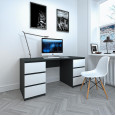 Стол компьютерный, письменный, с двумя тумбами на 6 выдвижных ящиков c фасадами без ручек. 160х75.5х60 см Антрацит-Белые фасады