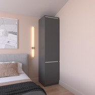 Шкаф пенал с полками без ручек антрацит-белые планки Шкаф пенал с полками без ручек антрацит-белые планки