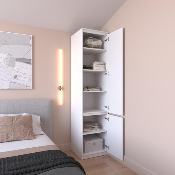 Шафа пенал з полицями без ручок антрацит-білі планки -
                                                        Фото 2