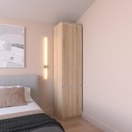 Шкаф пенал с полками без ручек дуб сонома-белые планки Шкаф пенал с полками без ручек дуб сонома-белые планки