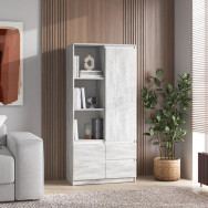 Шкаф пенал с полками 169.1х80.2х40 см бетон-белые планки Шкаф пенал с полками 169.1х80.2х40 см бетон-белые планки