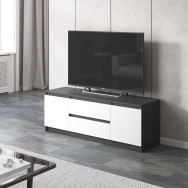 Тумба під телевізор на 2 висувні шухляди та дві двері з фасадами без ручок 140.2х53.1х40 см Антрацит-Білі фасади Тумба під телевізор на 2 висувні шухляди та дві двері з фасадами без ручок 140.2х53.1х40 см Антрацит-Білі фасади