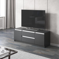 Тумба під телевізор на 2 висувні шухляди та дві двері з фасадами без ручок 140.2х53.1х40 см Антрацит-Білі планки Тумба під телевізор на 2 висувні шухляди та дві двері з фасадами без ручок 140.2х53.1х40 см Антрацит-Білі планки