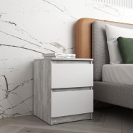 Тумбочка приліжкова тумба в спальню на 2 висувних ящика c фасадами без ручок 40.2х53.1х40 см Бетон-Білі фасади