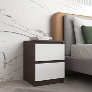 Тумбочка приліжкова тумба в спальню на 2 висувних ящика c фасадами без ручок 40.2х53.1х40 см Венге темний-Білі фасади