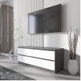 Тумба TV на 4 висувних ящика c фасадами без ручок 140.2х53.1х40 см Антрацит-Білі фасади