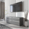 Тумба TV на 4 висувних ящика c фасадами без ручок 140.2х53.1х40 см Антрацит-Білі планки