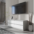 Тумба TV на 4 выдвижных ящика с фасадами без ручек 140.2х53.1х40 см Бетон-Белые фасады