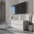 Тумба TV на 4 висувних ящика c фасадами без ручок 140.2х53.1х40 см Бетон-Білі планки
