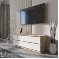 Тумба TV на 4 выдвижных ящика с фасадами без ручек 140.2х53.1х40 см Дуб Сонома-Белые фасады