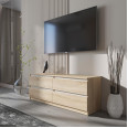 Тумба TV на 4 выдвижных ящика с фасадами без ручек 140.2х53.1х40 см Дуб Сонома-Белые планки
