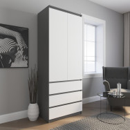 Шкаф для одежды со штангой и 3 выдвижными ящиками, без ручек антрацит-белые фасады Шкаф для одежды со штангой и 3 выдвижными ящиками, без ручек антрацит-белые фасады