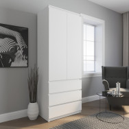 Шкаф для одежды со штангой и 3 выдвижными ящиками, без ручек белый Шкаф для одежды со штангой и 3 выдвижными ящиками, без ручек белый