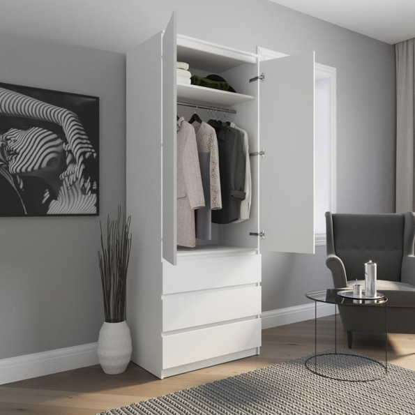 Шафа для одягу зі штангою та 3 висувними шухлядами, без ручок бетон -
                                                        Фото 2