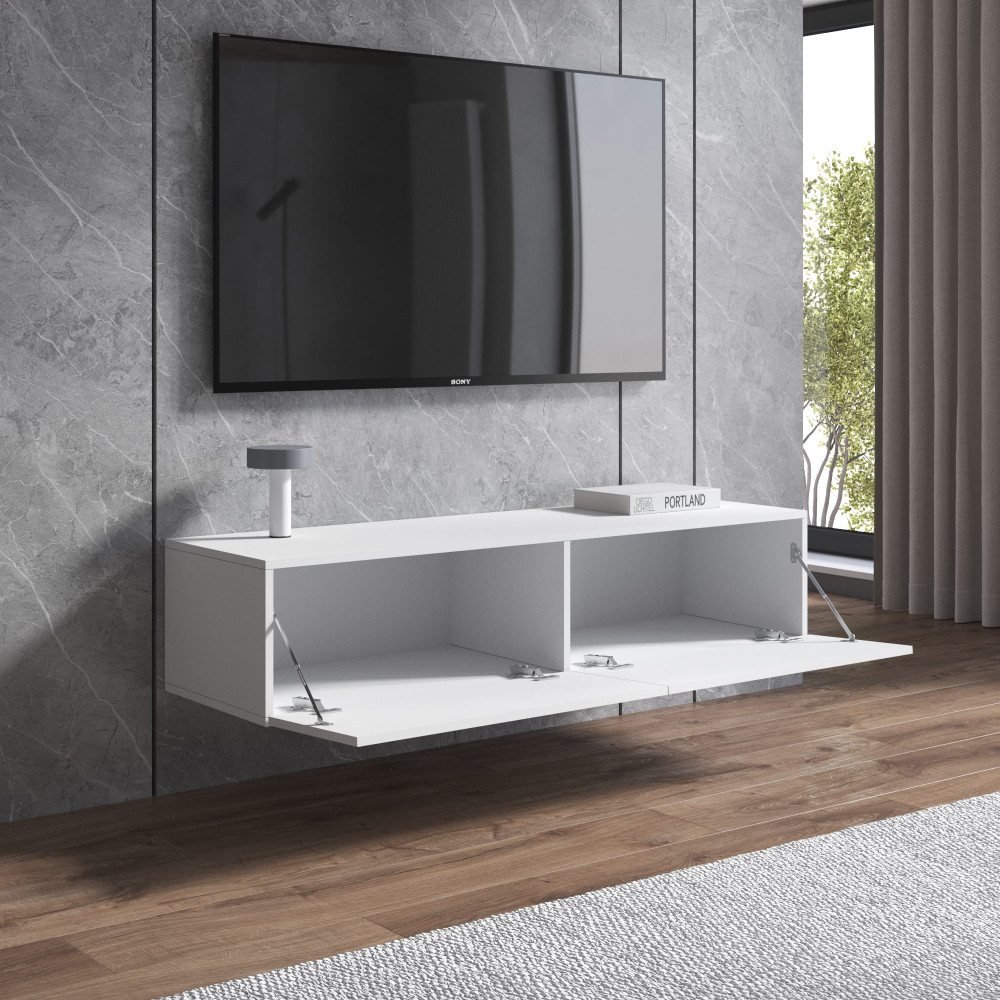 Тумба під телевізор навісна ЛДСП Антрацит з білими фасадами - Фото 2