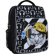 Рюкзак школьный Школьник 8 л. черный Лев в кепке