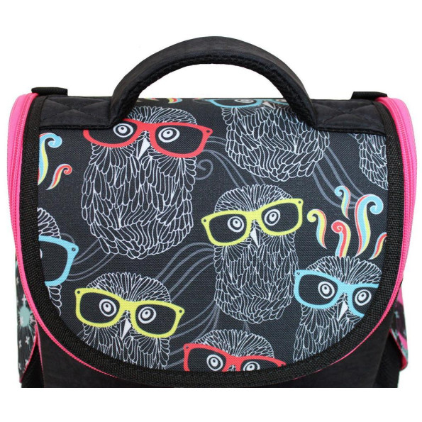 Рюкзак школьный каркасный с фонариками Успех 12 л. черный Сова/Цветы -
                                                        Фото 7