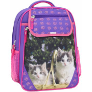 Рюкзак школьный Отличник 20 л. фиолетовый Котята в корзинке