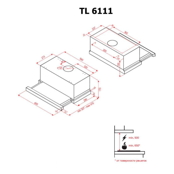 Вытяжка кухонная PERFELLI TL 6111 I -
                                                        Фото 7