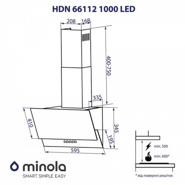 Вытяжка кухонная MINOLA HDN 66112 BL 1000 LED -
                                                        Фото 11
