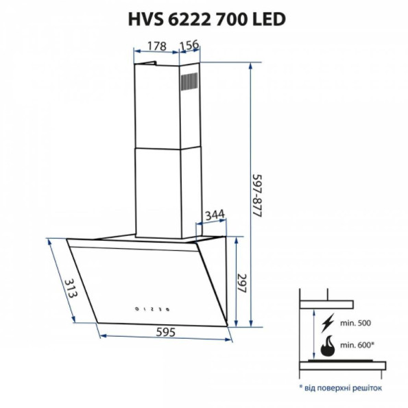 Вытяжка кухонная MINOLA HVS 6222 BL/INOX 700 LED -
                                                        Фото 11