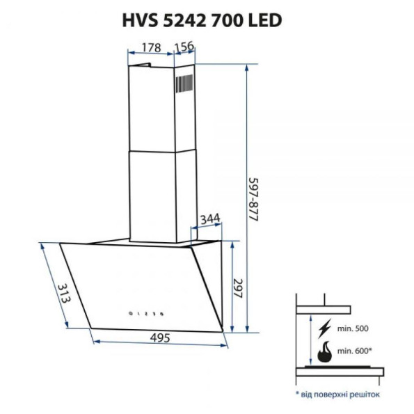 Вытяжка кухонная MINOLA HVS 5242 BL 700 LED -
                                                        Фото 11