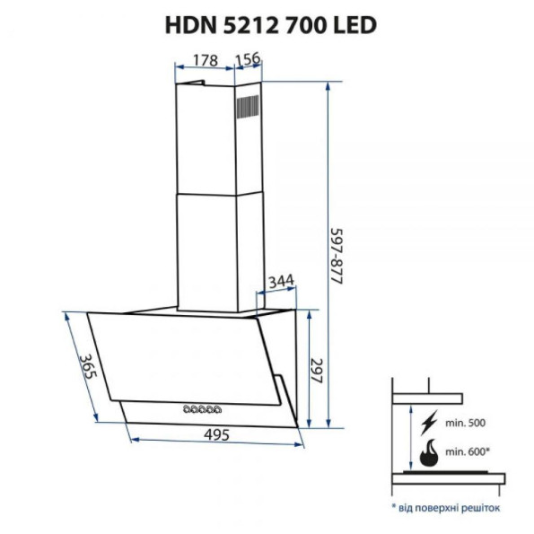 Вытяжка кухонная MINOLA HDN 5212 BL 700 LED -
                                                        Фото 11