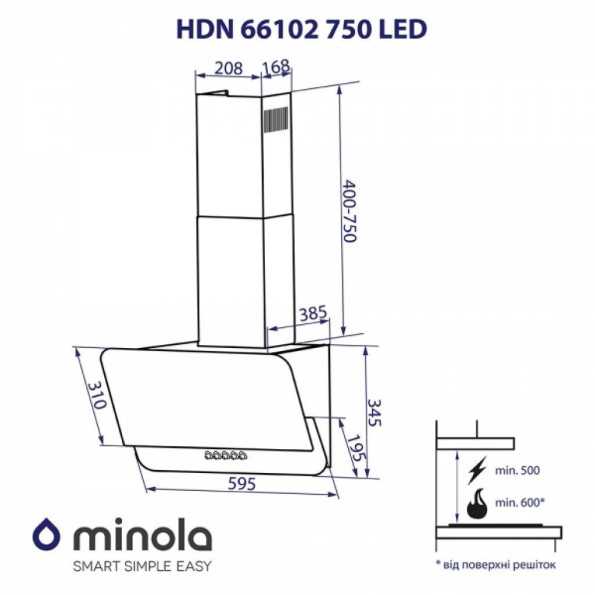 Вытяжка кухонная MINOLA HDN 66102 BL 1000 LED -
                                                        Фото 11