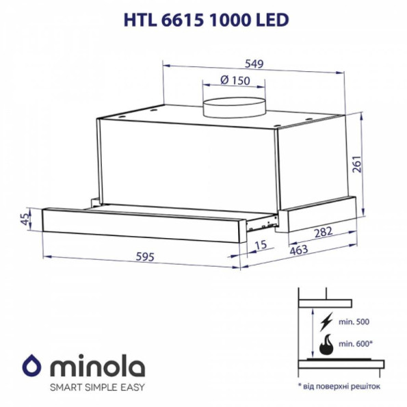 Вытяжка кухонная MINOLA HTL 6615 WH 1000 LED -
                                                        Фото 9
