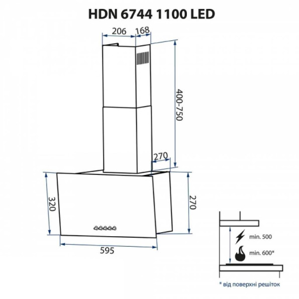 Вытяжка кухонная MINOLA HDN 6744 BL 1100 LED -
                                                        Фото 11