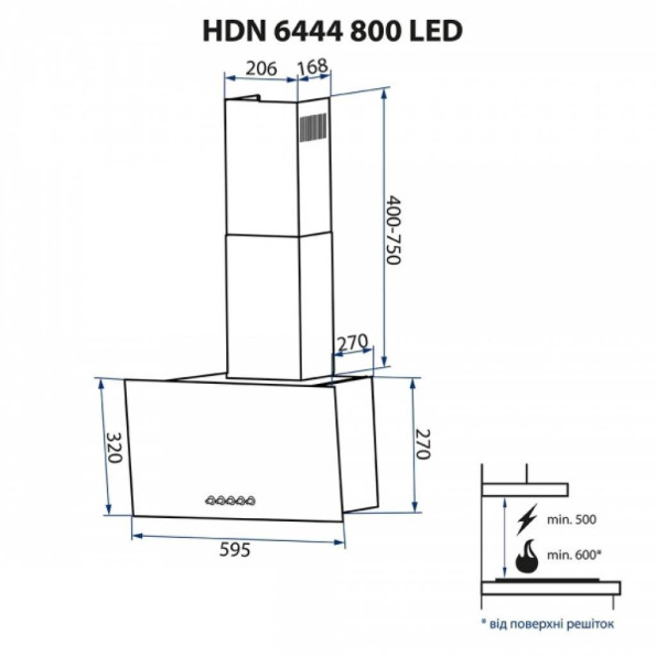 Вытяжка кухонная MINOLA HDN 6444 BL 800 LED -
                                                        Фото 11