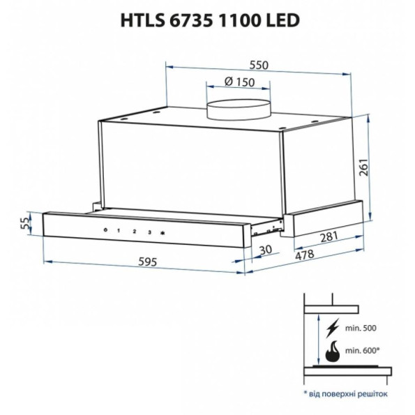 Вытяжка кухонная MINOLA HTLS 6735 BL 1100 LED -
                                                        Фото 11