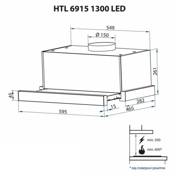 Вытяжка кухонная MINOLA HTL 6915 WH 1300 LED -
                                                        Фото 7