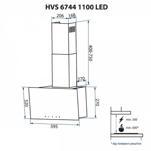 Вытяжка кухонная MINOLA HVS 6744 BL 1100 LED -
                                                        Фото 11