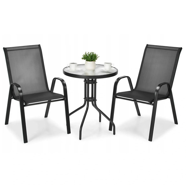 Комплект садовой мебели круглый стол 60 см и 2 стула из текстилена Черный