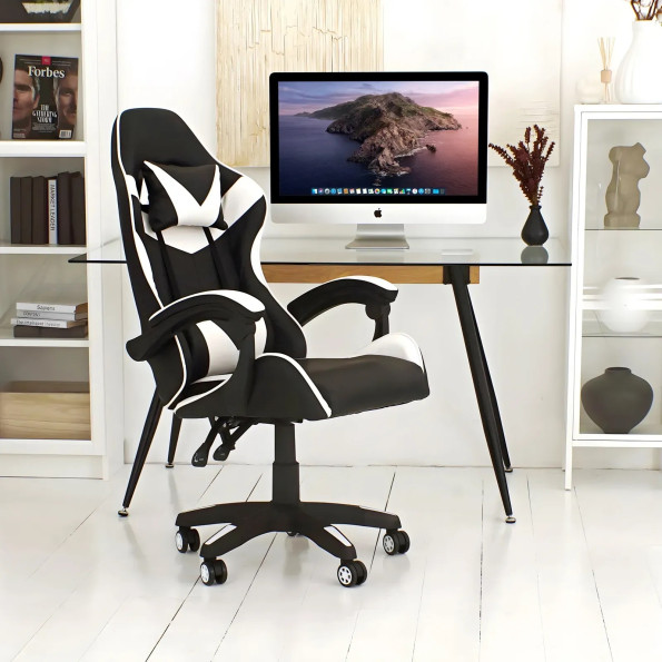 Геймерське крісло спортивне з білим подушками -
                                                        Фото 3