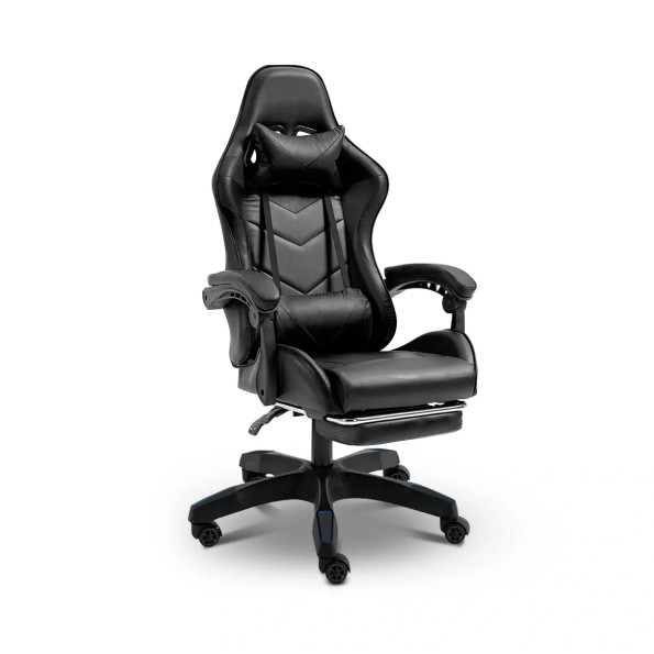 Геймерське крісло з підставкою для ніг із подушками чорне