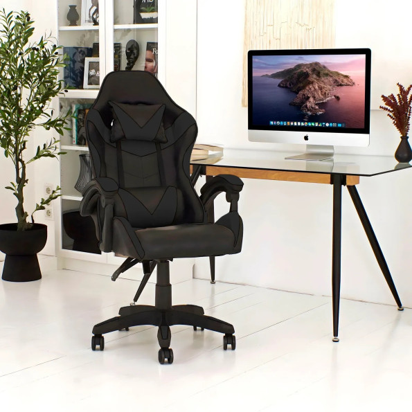 Геймерське крісло спортивне для пк із подушками чорне. -
                                                        Фото 2