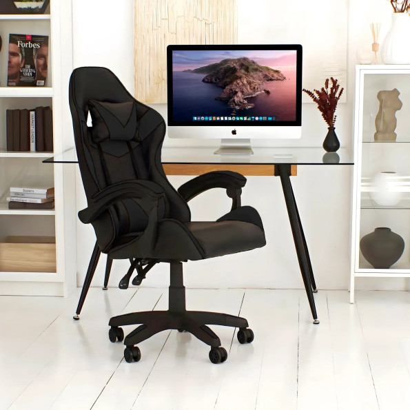 Геймерське крісло спортивне для пк із подушками чорне. -
                                                        Фото 3