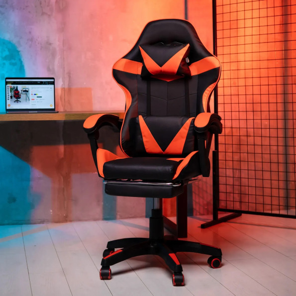 Геймерське крісло з підставкою для ніг для ПК червоне -
                                                        Фото 2