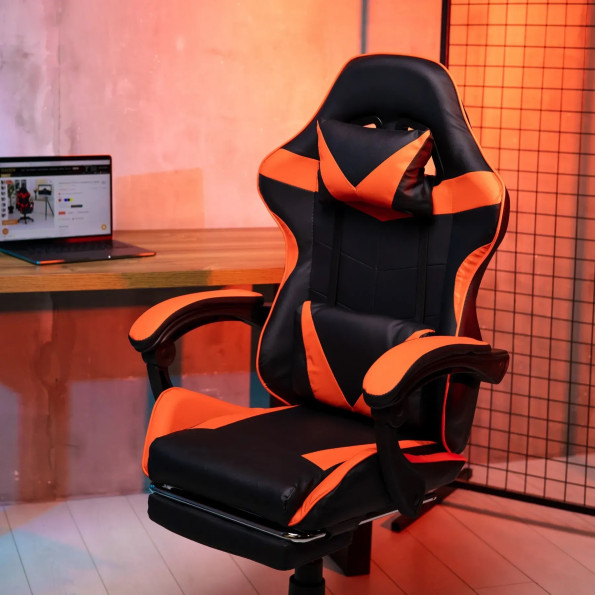 Геймерське крісло з підставкою для ніг для ПК червоне -
                                                        Фото 3