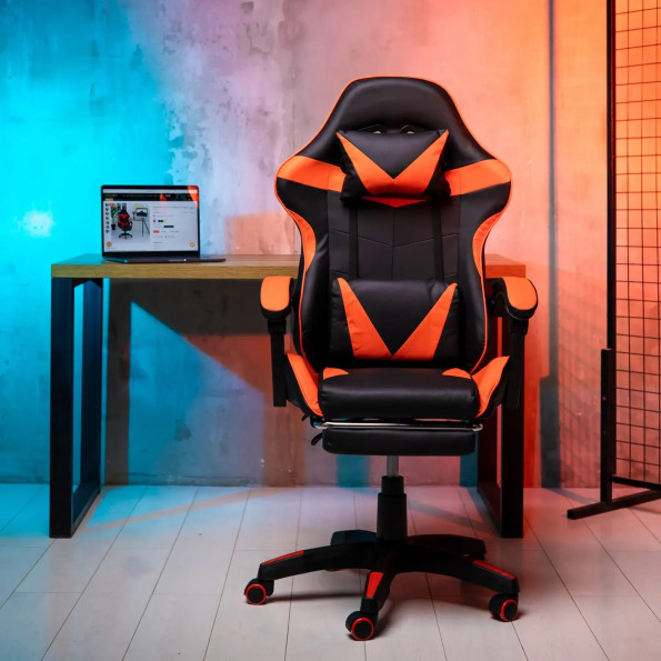 Геймерське крісло з підставкою для ніг для ПК червоне -
                                                        Фото 4