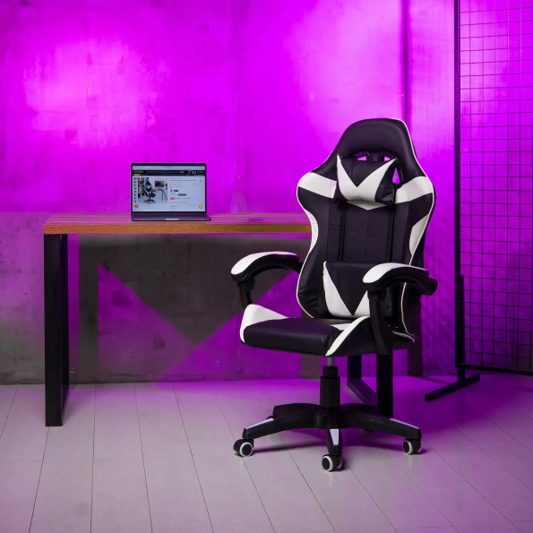 Геймерське крісло з подушками для ПК біле -
                                                        Фото 4