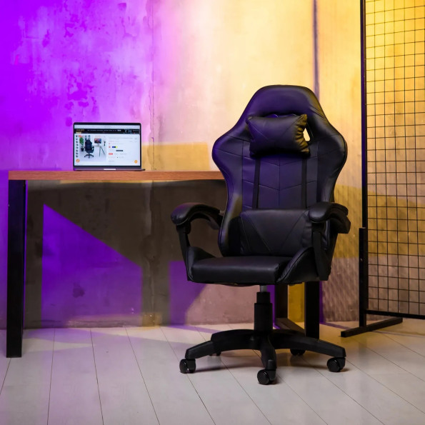 Геймерське крісло з подушками для ПК чорне -
                                                        Фото 4