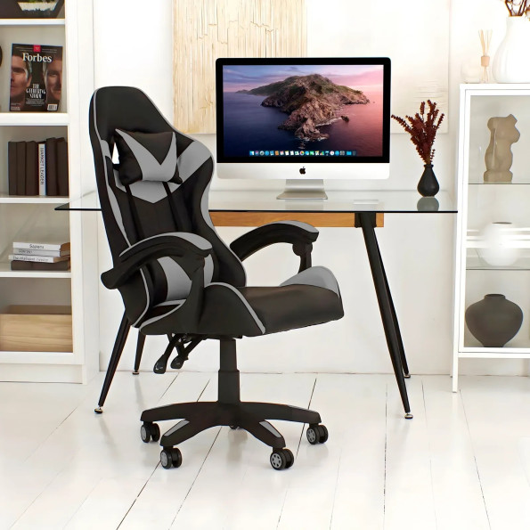 Геймерское кресло для пк с подушками раскладное серое -
                                                        Фото 3