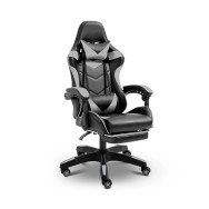 Геймерське крісло з підставкою для ніг із подушками сіре