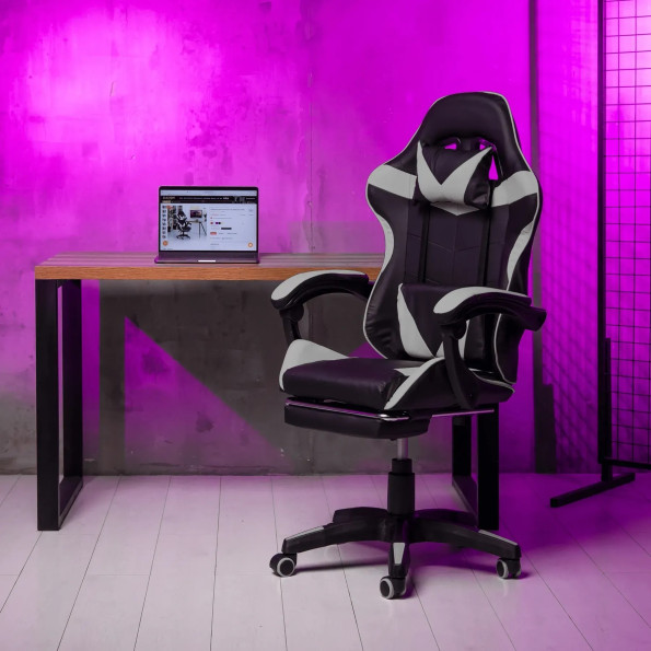 Геймерське з підставкою для ніг для ПК вдома сіре -
                                                        Фото 2